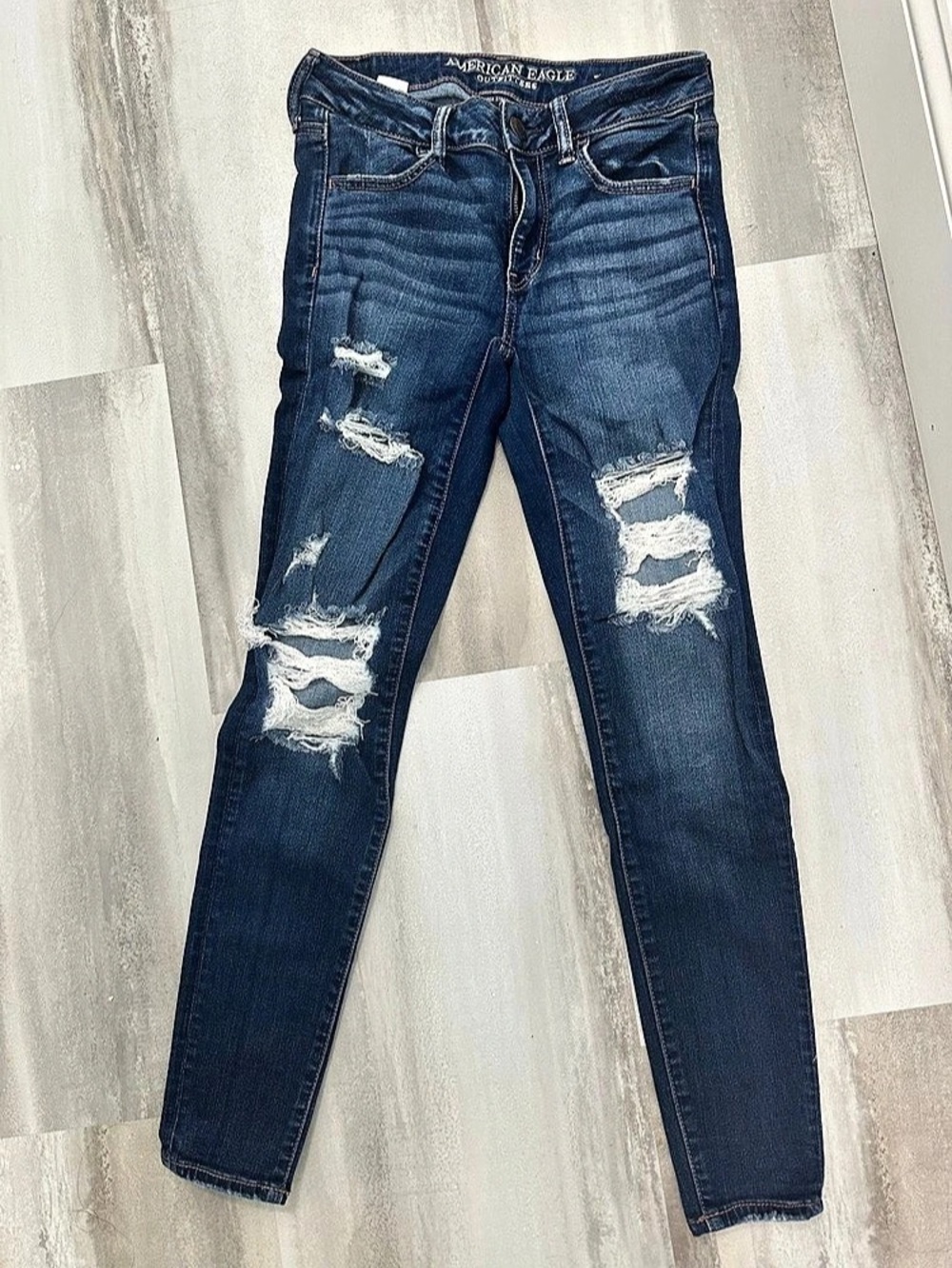 American Eagle Outfitters Distressed Skinny Jeans in Blue